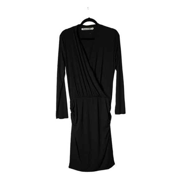 Michael Stars Dresses & Skirts - Michael Stars Modal Dress Women's Large Charcoal Grey Faux Wrap LS Rouched Sides